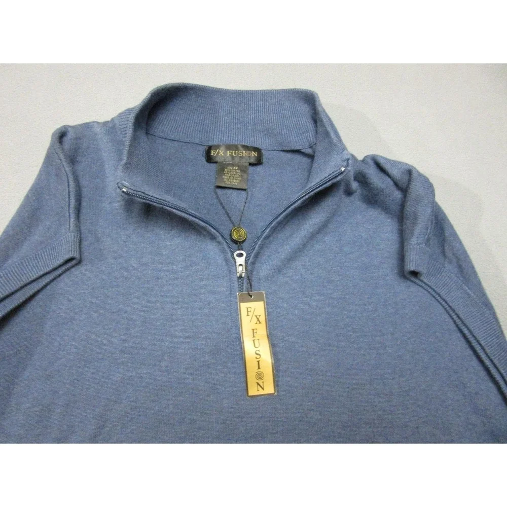 F/X Fusion Sweater Vest Mens 4XL Blue 1/4 Zip Mock Neck Knit Preppy Stretch